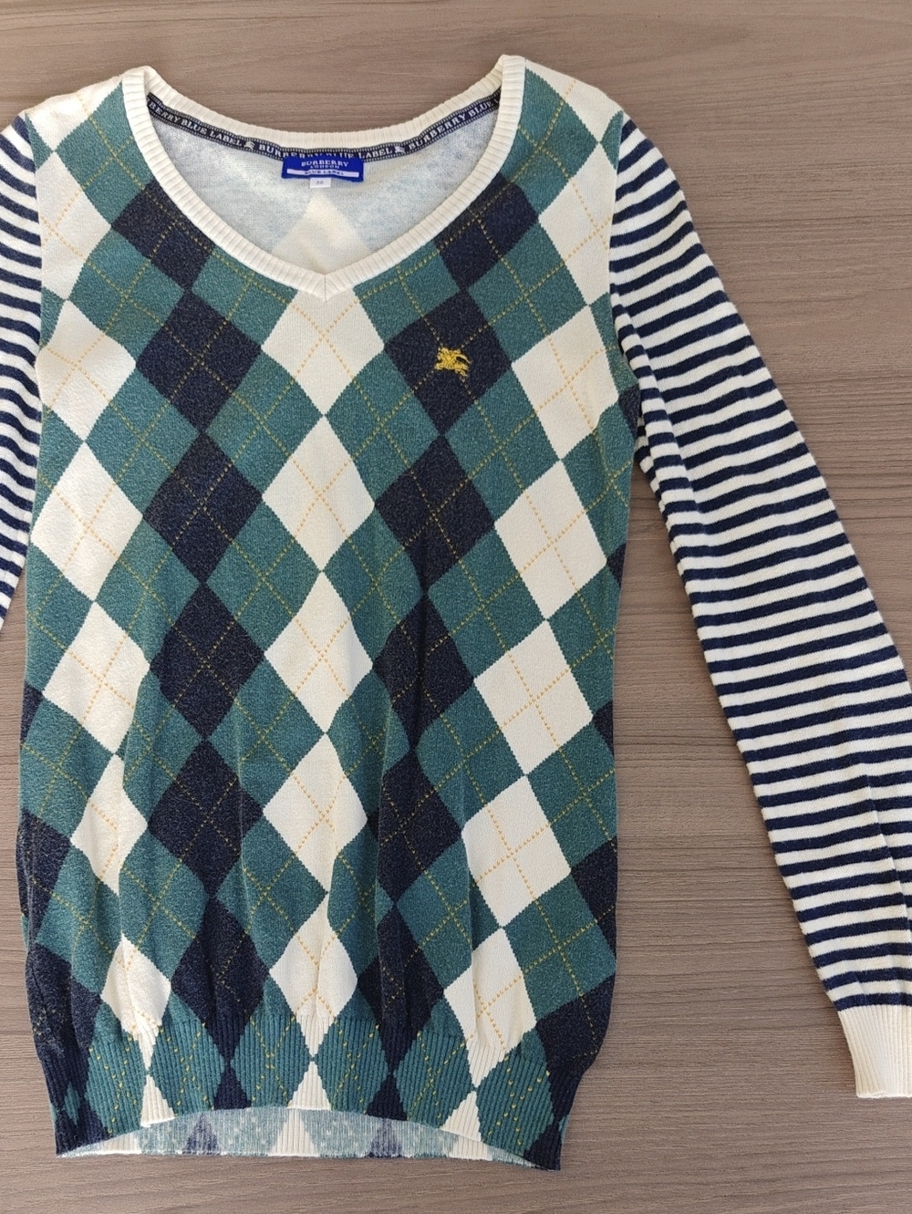 Burberry Women's Argyle V-Neck Sweater - Teal & Navy